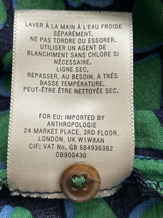 CONVERSATIONS BY ANTHROPOLOGIE - Navy & Green Heart Print Button Front Blouse - Picture 8 of 10